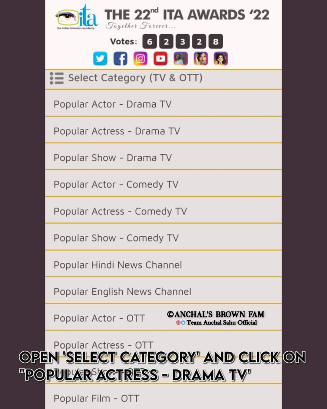 TEAM_ANCHALSAHUOFFICIAL on X: Here are the steps that you have to follow  while voting for our girl! #AnchalSahu #Anchalsbrownfam #TeamAnchalSahu  #Parineet #Parineetii #Bondita #BarristerBabu #Vashma #Kudca   / X