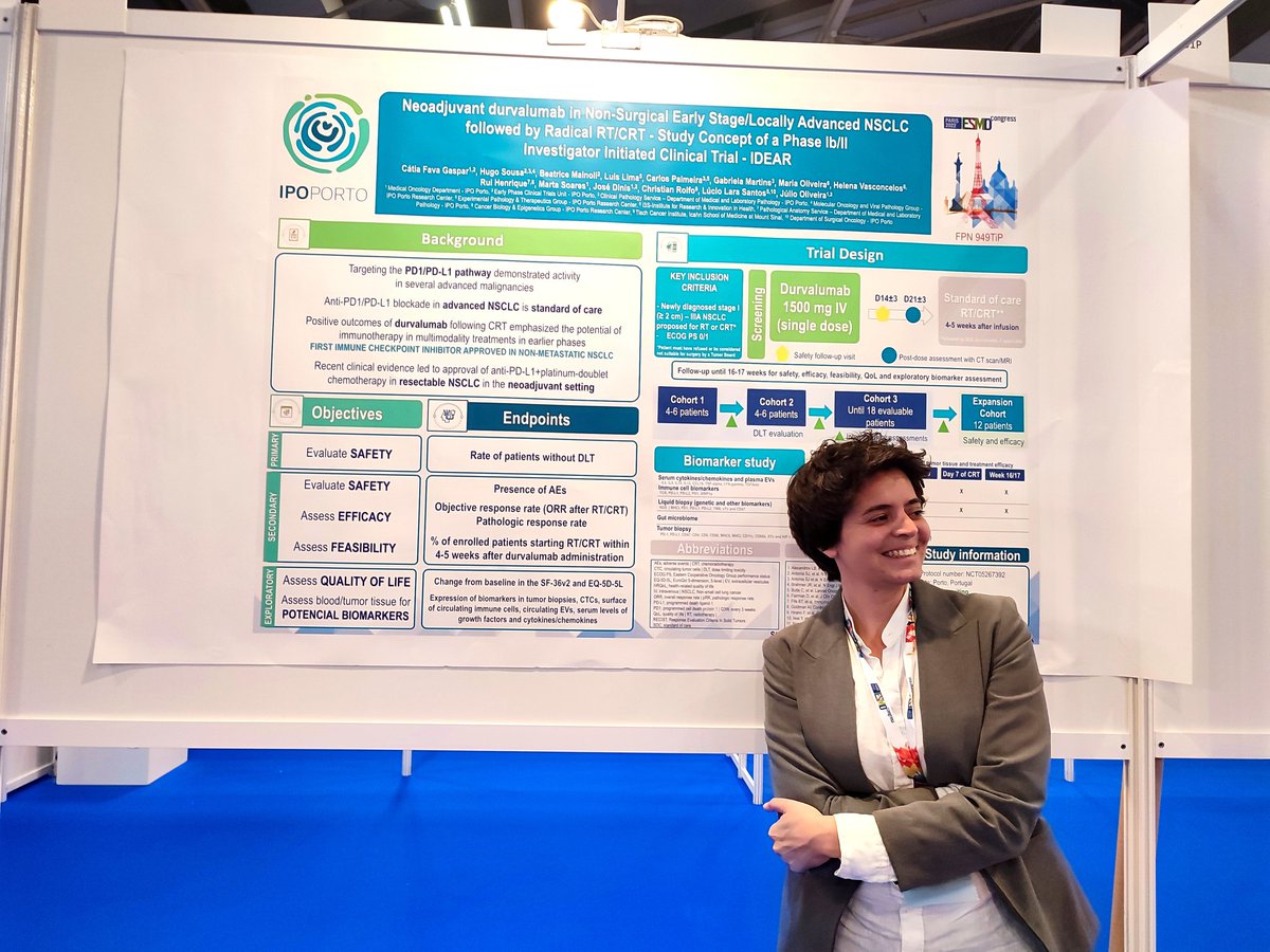 Trial in Progress.
Phase Ib/II - IIT - Single dose of Durvalumab in non-surgical pts proposed for RT/CRT.
#poster949TiP #ESMO22 #earlyphasetrials #ipoporto
