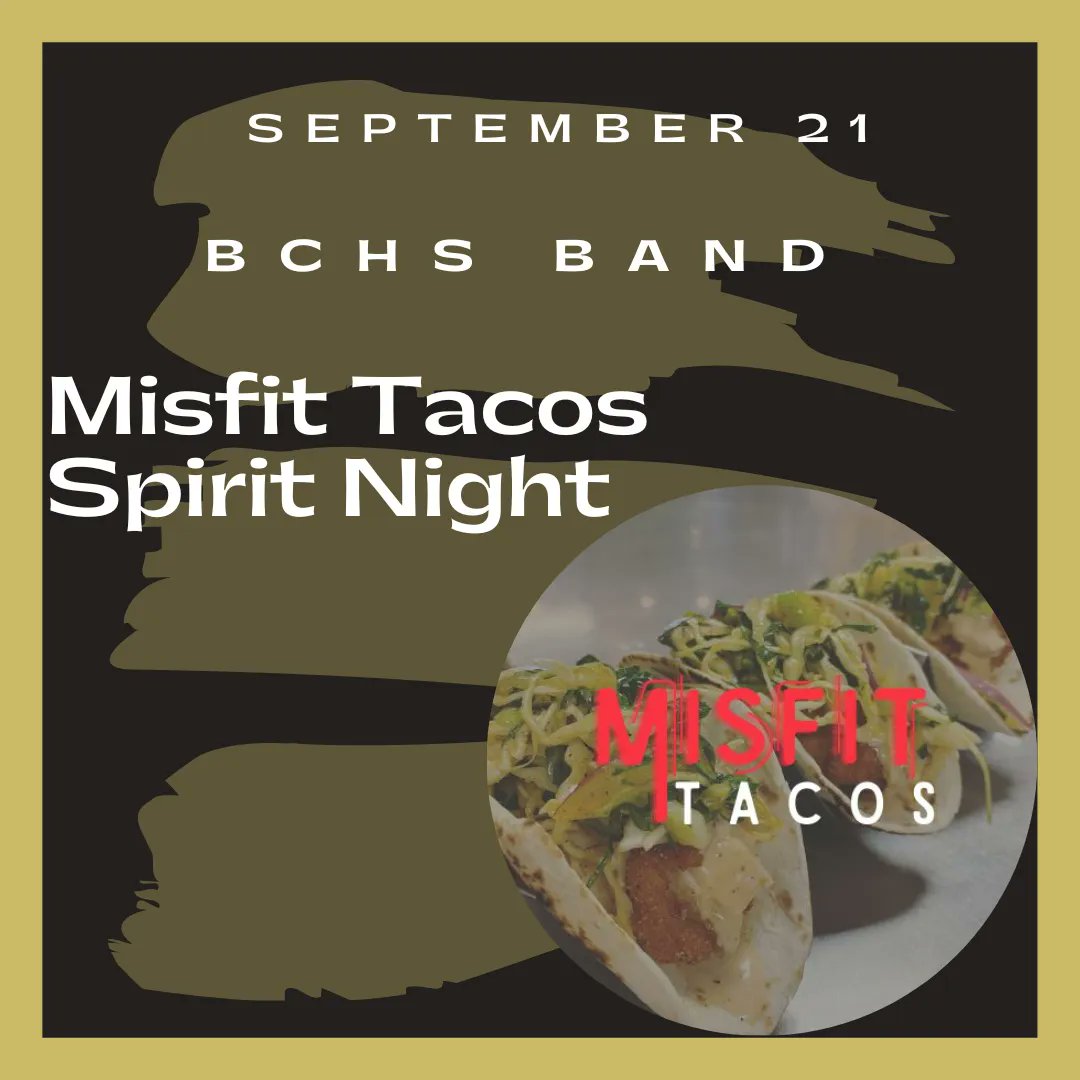 Come on out to Misfit Tacos for a great meal on September 21. Let them know you are there to support the Bradley Band. <a href="/BradleyCentral/">Bradley Central H.S.</a> <a href="/BradleySchools/">Bradley Co. Schools</a>