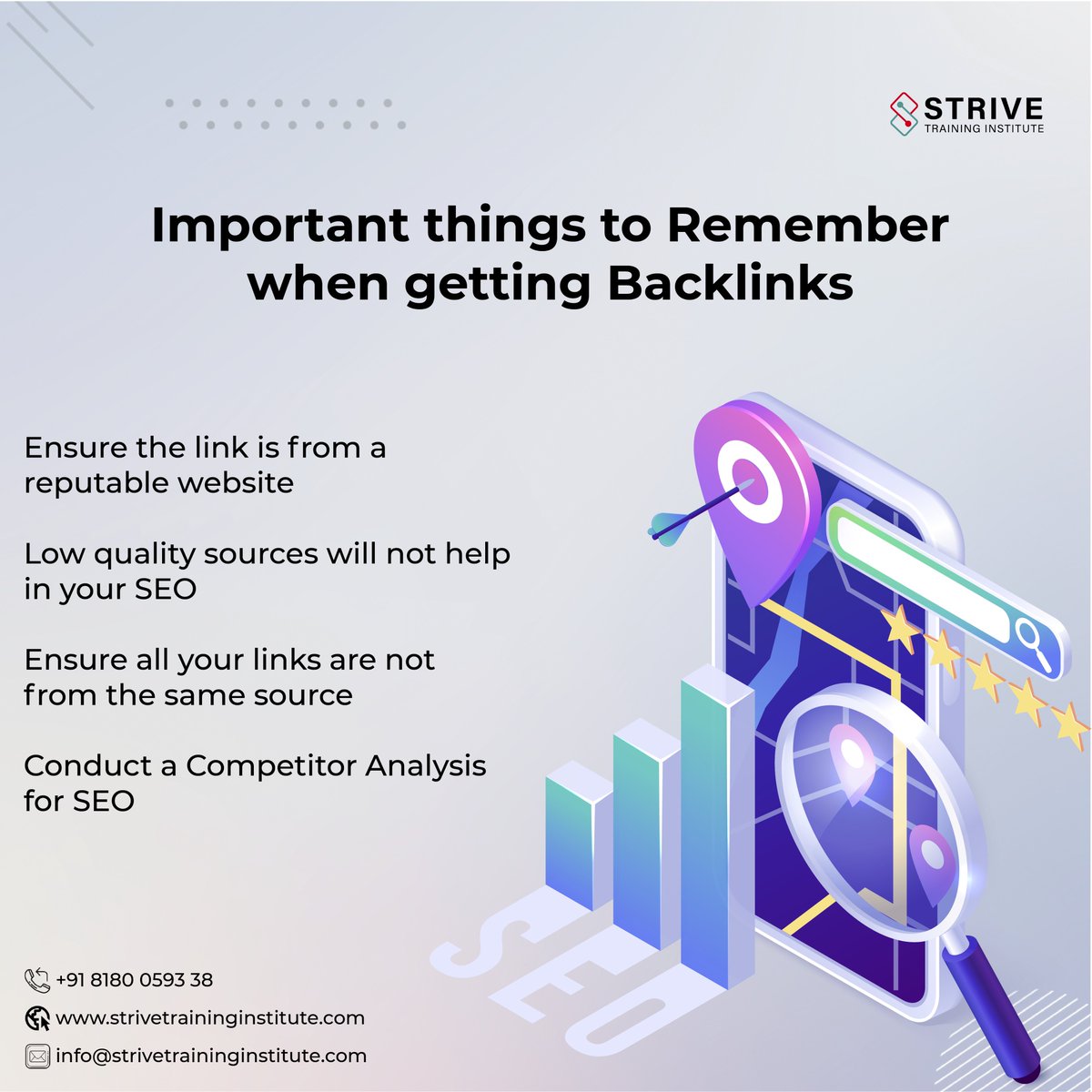 TrainingStrive's tweet image. In this post you will find some of the pointers you need to have in mind when generating backlinks for your website.
Follow @TrainingStrive to know more about Digital Marketing.

#seomarketing #seotips #offpageseo #websitetraffic #seoexpert #seoprovider #backlinking #backlinks