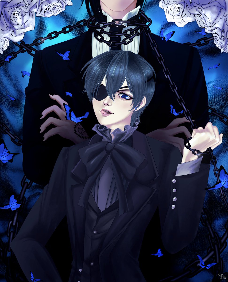 acearovampire's tweet photo. I just miss this show~ 
Kuroshitsuji 2 anime end inspired (Then I made a blue ver too since I love the blue tones~)  
#黒執事 #kuroshitsuji #kuroshitsuji2 #blackbutler #blackbutler2 #cielphantomhive #sebastianmichaelis #demonciel #fanart #myart #シエル #セバスチャン https://t.co/QM2lZwsnGT