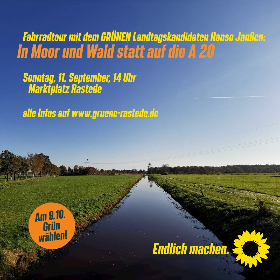 Hanso_Janssen's tweet photo. Morgen gibt's eine Fahrradtour von Rastede durch Wald und Moor. Viel Infos, warum gerade die A20 das Klima besonders belastet und zur Landwirtschaft auf Torfböden: in Zukunft klimaneutral und mit gutem Einkommen für die Landwirt*innen.
Kommt mit!
@KustenG @gruenelvnds https://t.co/LDOqDSMoil