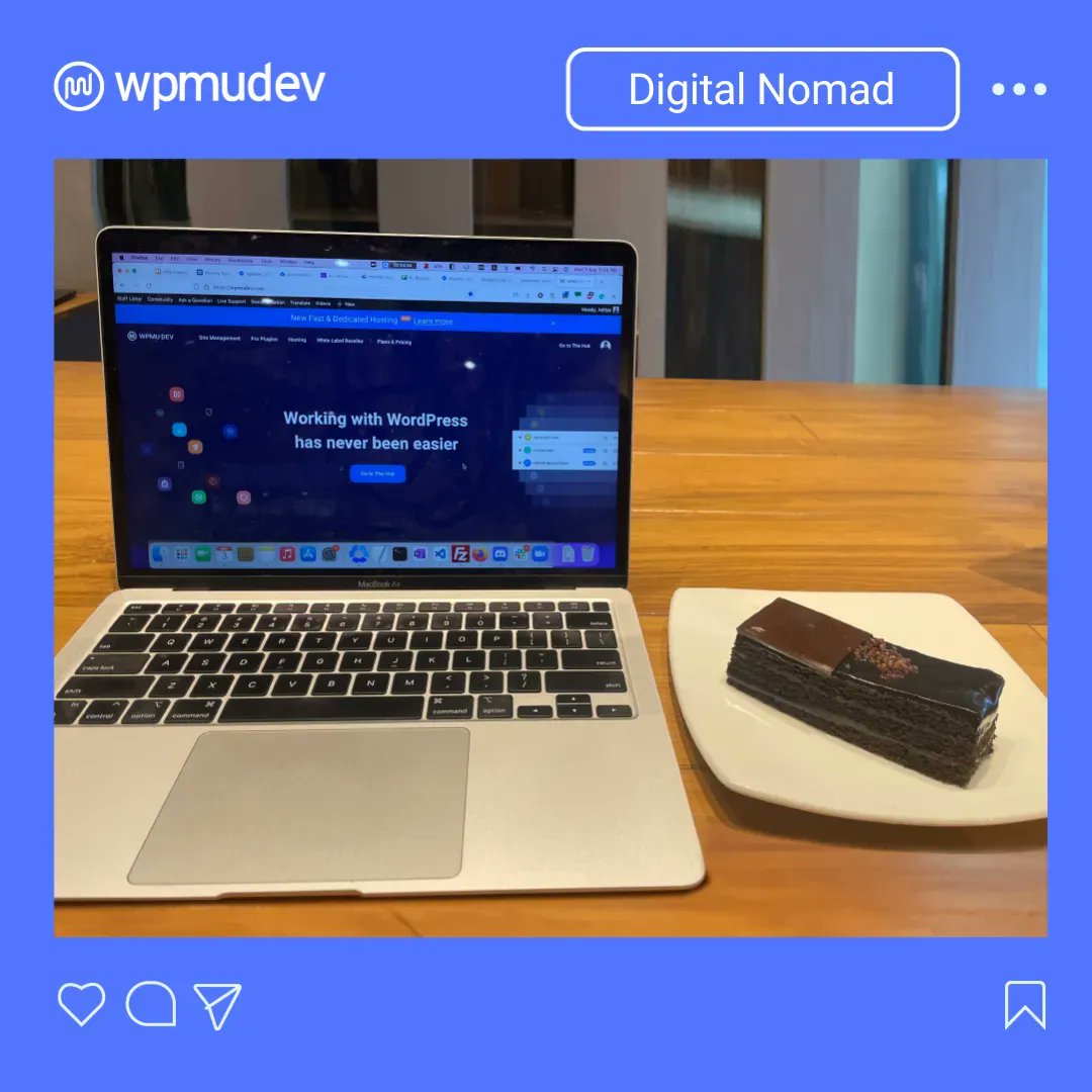 ICYMI, WPMU DEV employees work fully remotely, and they have the flexibility to work wherever they’d like!

Pro tip: Cake makes everything better. 😎🍰

#DigitalNomad #WFH #WPMUDEV #WorkFromHome #WordPress #RemoteWorking