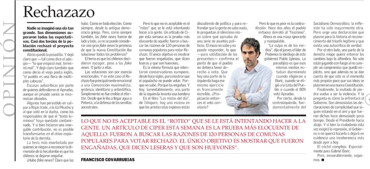 fjcovarru's tweet photo. "Rechazazo", hoy en El Mercurio https://t.co/sUCvqLwdAq