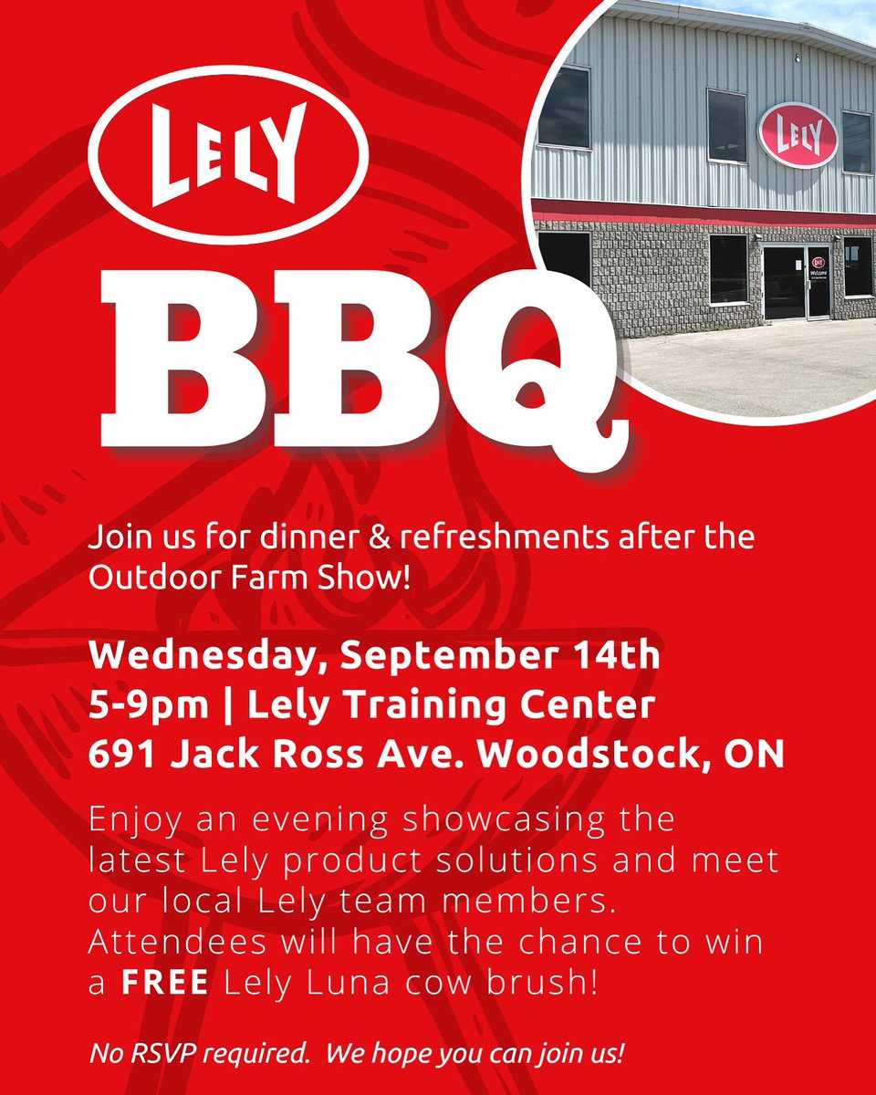 Come join us after Canada’s Outdoor Farm Show on Wednesday next week at the Lely training centre in Woodstock, ON. 

#canadasoutdoorfarmshow