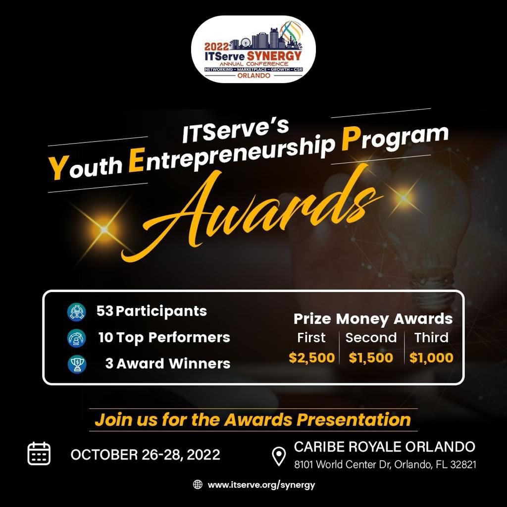 ITServeorg's tweet photo. Let's encourage youth's genius and entrepreneurial spirit to become future business leaders, help the communities and make the world a better place to live!

Register and join us to know the winners: https://t.co/rqWHqDaYy5

#Synergy2022 #ITServeAlliance #ITServe https://t.co/irmfO3hjH2
