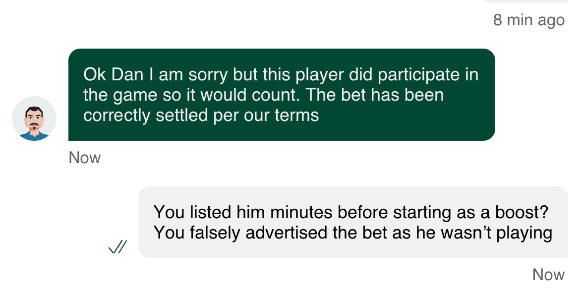 danny632's tweet photo. @paddypower you’re an absolute joke - Lens player comes on for 18 minutes in a score or get booked bet and you don’t void the bet https://t.co/5HSvyk20rI