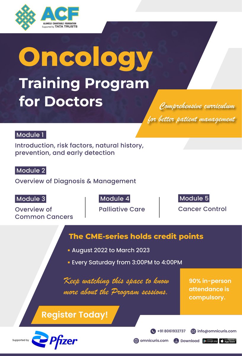 omnicuris's tweet photo. Introducing the certificate #CME -Series, #oncology  Training Program by Alamelu Charitable Foundation (ACF), supported by Tata Trusts.

Register Today to gain more insights into the diagnosis, management and care of cancer patients- https://t.co/Szf2t0YHfr

#ACCF #ACF #tatatrust https://t.co/61F8EnM4xa