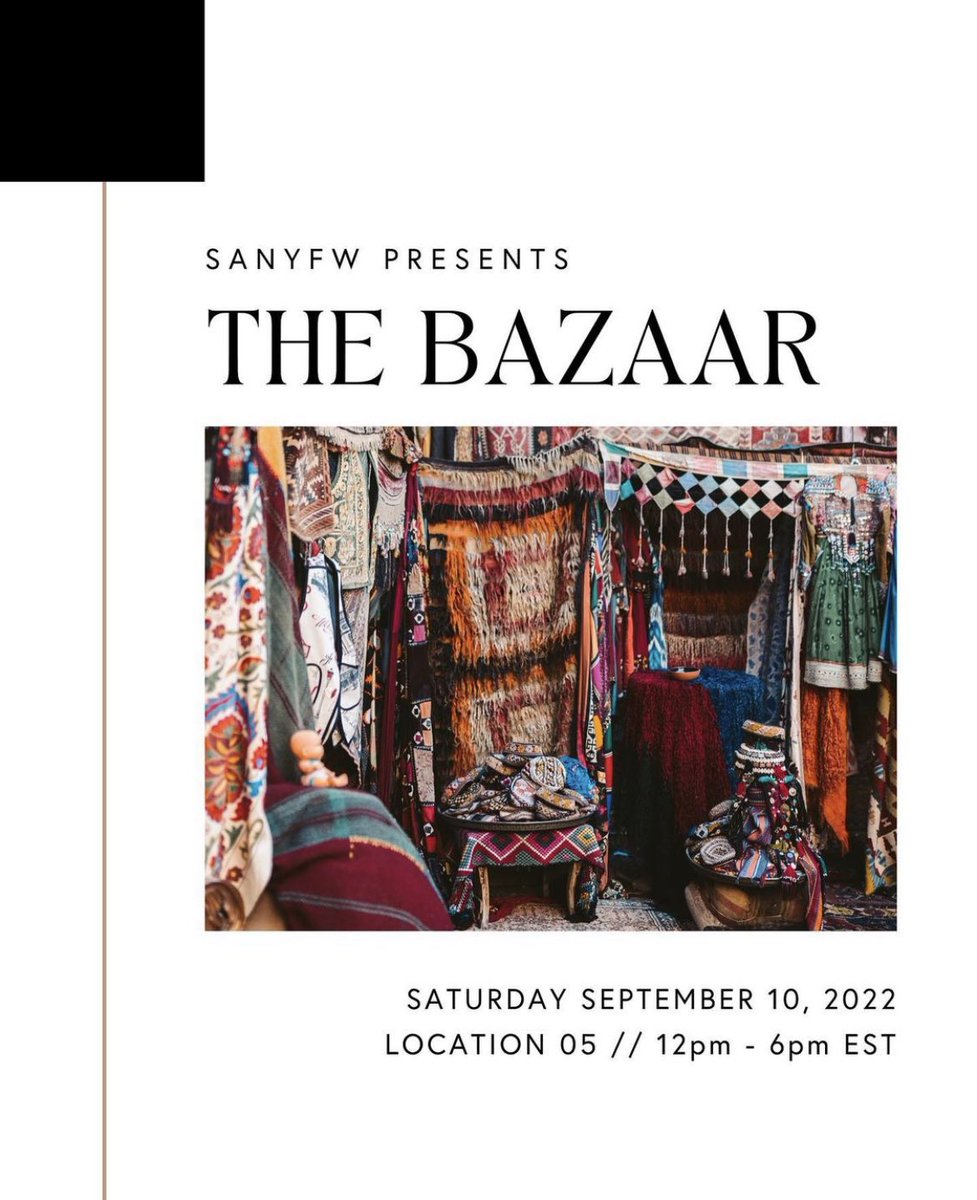 Join us today at Location5 for SANYFW Presents: The Bazaar. Still a chance to grab your tickets! eventbrite.com/e/sanyfw-the-b…