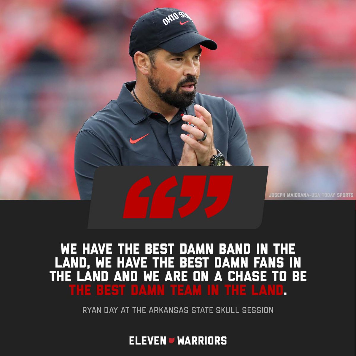 11W's tweet photo. Ryan Day had some spirited words for Buckeye Nation at today's Skull Session. https://t.co/Z1DHegcGs8