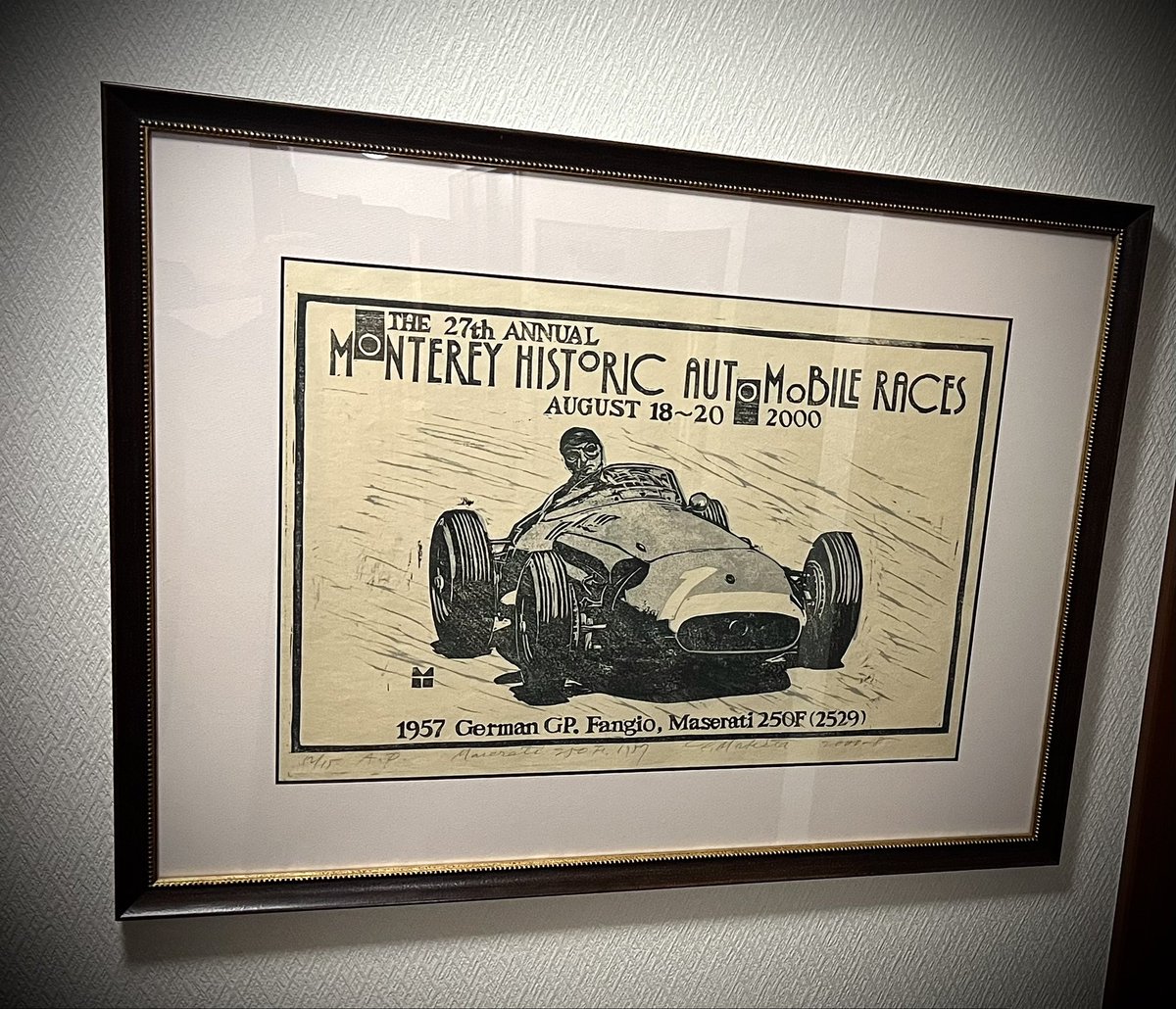tetsuaki_makita's tweet photo. 【木版画 No.138】
〈2000年 第27回 Monterey Historic Automobile Races 記念木版画 No.8〉
1957 Maserati 250F , German Grand Prix , Juan Manuel Fangio
《下絵墨絵は見つからず》
《版木455×605㎜①②》
《木版画318×500㎜》
#woodblockprint
#maserati250f
#germangrandprix
#juanmanuelfangio https://t.co/38n70PVqrN