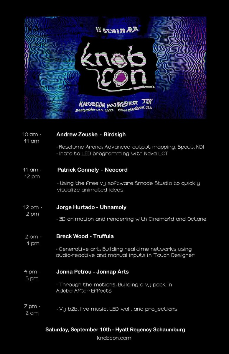 I'll be teaching a Knob Con workshop with After Effects today at 4pm along with some homies! Any aspiring VJs should certainly come check this out today!

#knobcon #aftereffects #workshop #chicagoland