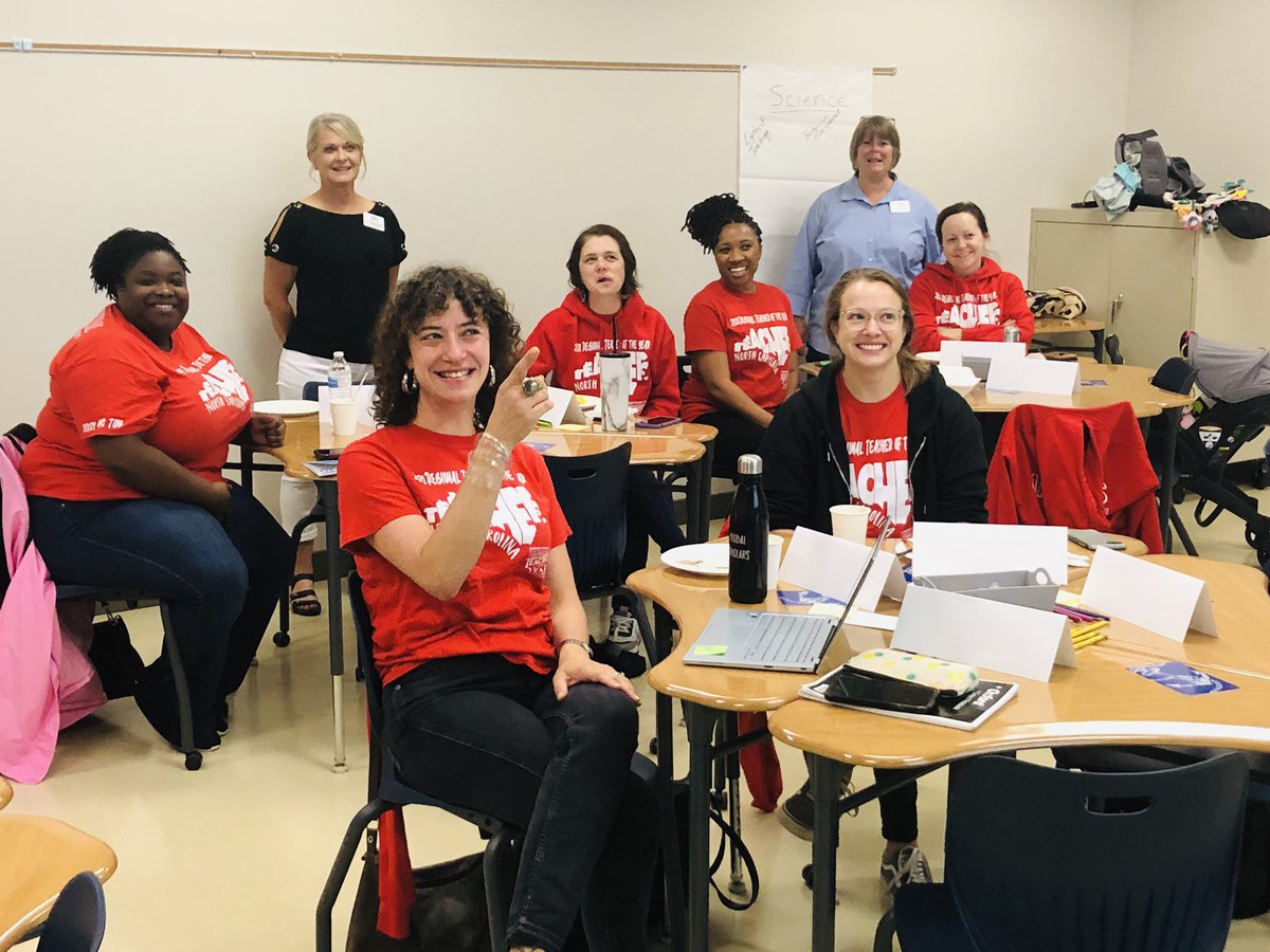 brosenbalm's tweet photo. Honored to have NC’s TOY @Gina4Lit and Regional TOYs @kapoquette @EllingtonErinm @SusannaCerrato (and more) retreating and training at the @AppstateRCOE today with @NCPeakEd’s @JanKingNC and @reinhardt1200 leading! 💛 https://t.co/QMTwY3vub5