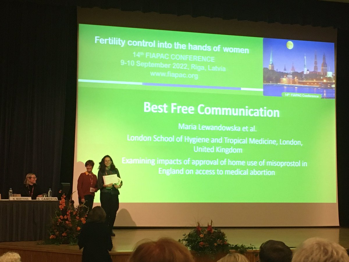 rachelhvscott's tweet photo. Congratulations to our own @lewandowska_mar for winning the #FIAPAC prize for best free communication for her great paper on the impact of approval of home use of misoprostol in England on access to medical abortion 🏆 https://t.co/BUqw1t8lMR