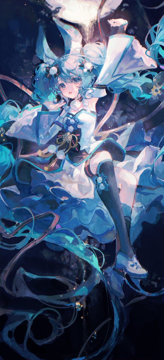 hatsune miku 1girl solo long hair twintails detached sleeves dress very long hair  illustration images