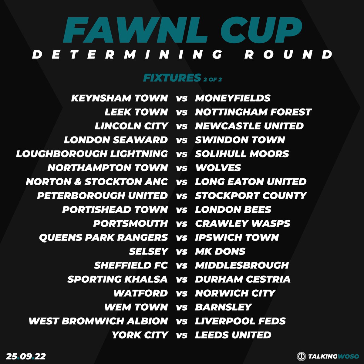 TalkingWoSo's tweet image. 𝗡𝗘𝗪𝗦 | FAWNL League Cup matches have been rescheduled for Sunday 25 September. 

#FAWNL #WeAreNational