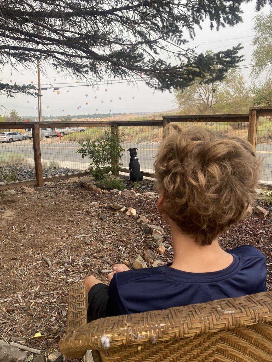 OurTownReno's tweet photo. Home entertainment in northwest #Reno #kidsofreno #dogsofreno #balloons despite the haze this morning https://t.co/CEOmu48u63