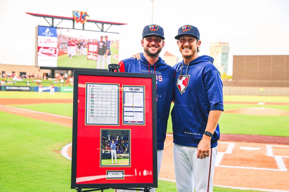 WindSurgeICT's tweet photo. Last night we recognized Daniel Gossett, who threw the first no-hitter in Wind Surge history!

Congratulations to this duo for making it happen. https://t.co/YJWN4hWWjS