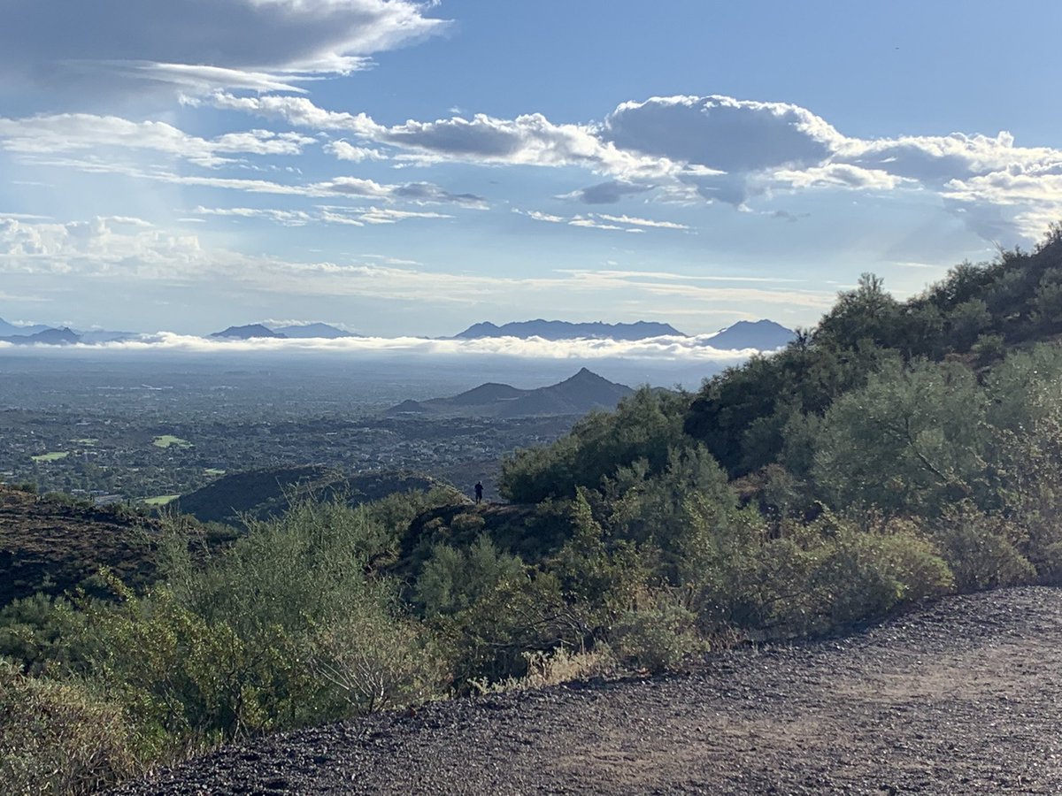 DougNintzel's tweet photo. Liking the cloud layer in front of the McDowell Mtns. From Shaw Butte in Phx looking east (we knew that). @NWSPhoenix @ArizonaDOT Drive Safely. https://t.co/cS9HCKIwbG