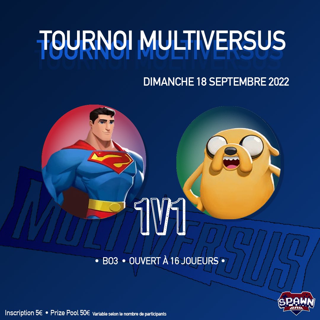 spawnbarsalon's tweet image. 🚨MULTIVERSUS 1v1 SPAWN BAR🚨
Ce dimanche 18 septembre 2022 venez vous affronter lors d'un tournoi en 1v1 sur le jeu Multiversus ! de 15h à 18h.

Lien pour s’inscrire et avoir plus d’infos 👉🏼 start.gg/tournament/mul…

#MultiVersus #1v1