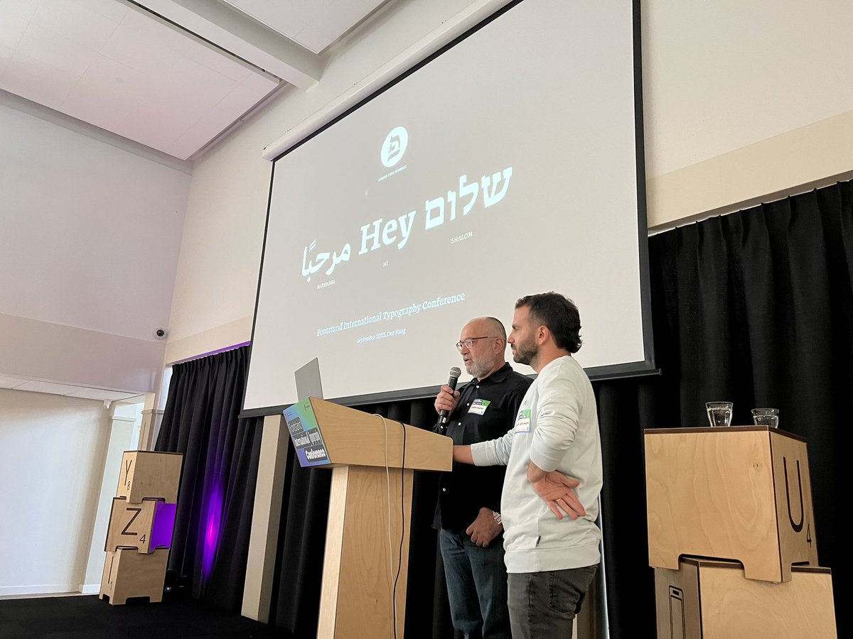 Fontstand's tweet image. Yanek and Daniel from Fontef foundry @YanekIontef on the interaction of Hebrew—Arabic—Latin scripts #FontstandCon2022