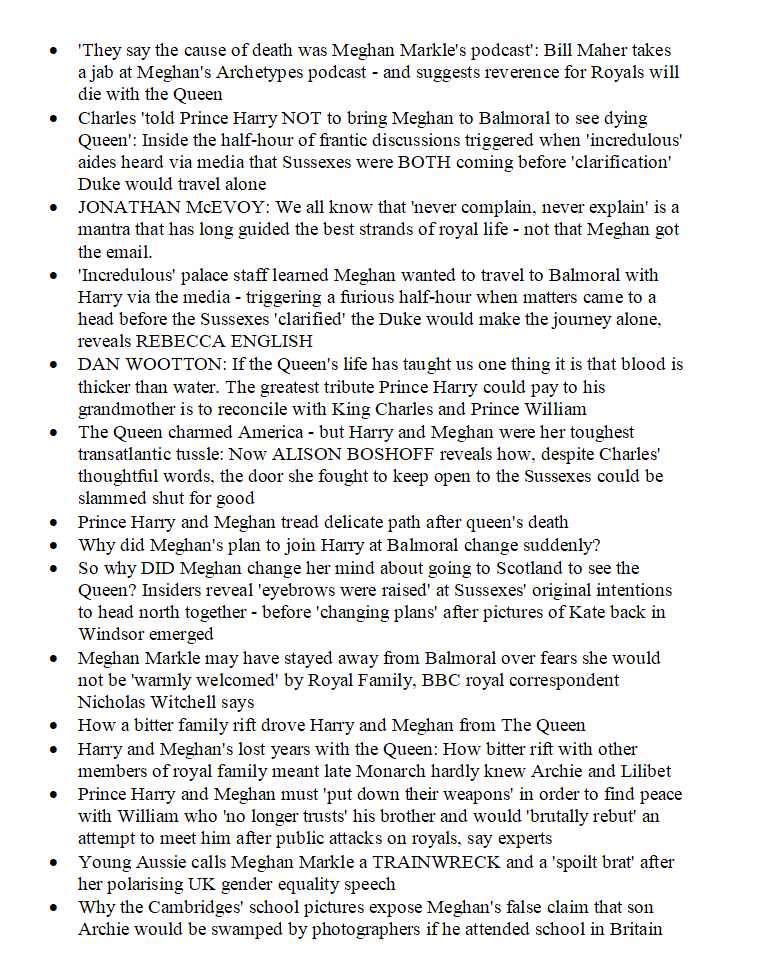 The Daily Mail's industrial levels of hate-mongering aimed at Meghan Markle barely slowed as the nation mourned. Run your eye down these 15 headlines from the last 48 hours, then consider they only ran one negative piece about Prince Andrew... It's a sickness. A deep sickness.