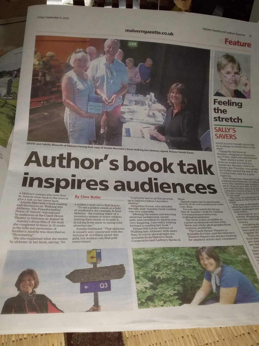 Writing_Austria's tweet photo. Thx @MalvernGazette! Another article about Walking into Alchemy, and my book reading in Malvern on 28.08. Coach House Theatre. Malvern Book Cooperative, St Ann's Rd have full-colour copies for sale. 01684 564788 to reserve.#walkingintoalchemy #walking #naturecure #Malvern https://t.co/UIjC2blPlJ