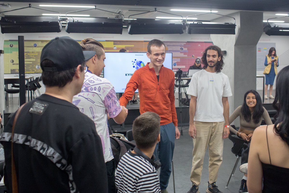 Kyiv Tech | Oct 13-15 (@kyivtech) on Twitter photo Ethereum creator <a href="/VitalikButerin/">vitalik.eth</a> joined the Kyiv Tech Summit to provide his support to hackers on the ground floor building the humanitarian tools of tomorrow.
He also spoke on a panel with <a href="/abornyakov/">Alex Bornyakov</a> about the future of Web3 in Ukraine. Ethereum creator <a href="/VitalikButerin/">vitalik.eth</a> joined the Kyiv Tech Summit to provide his support to hackers on the ground floor building the humanitarian tools of tomorrow.
He also spoke on a panel with <a href="/abornyakov/">Alex Bornyakov</a> about the future of Web3 in Ukraine.