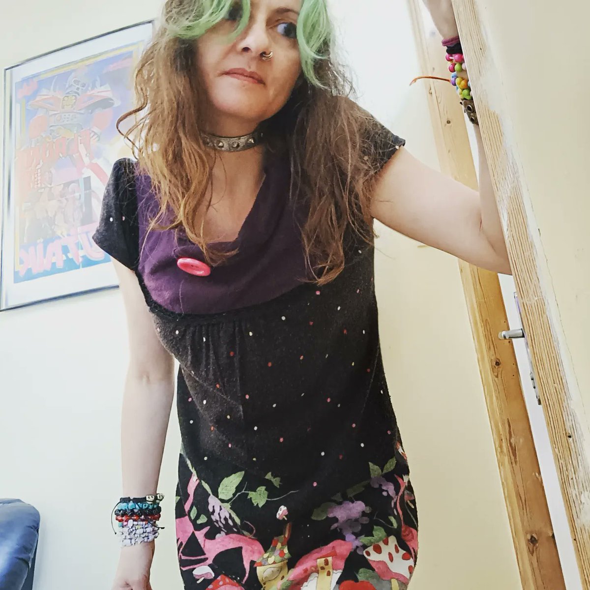 Kittigirl667's tweet photo. Double dose of charity treasure cause I was in London last wk #charityshopfinds #cute #charityshopping #charityfashion #preloved #prelovedfashion #patternclash #pink #skeleton #cinchbelt #fishnettights #kneehighsocks #pacman #colourclash #tyedye #emo #greenhairgirl #studdedcollar https://t.co/2RuhG3hK96