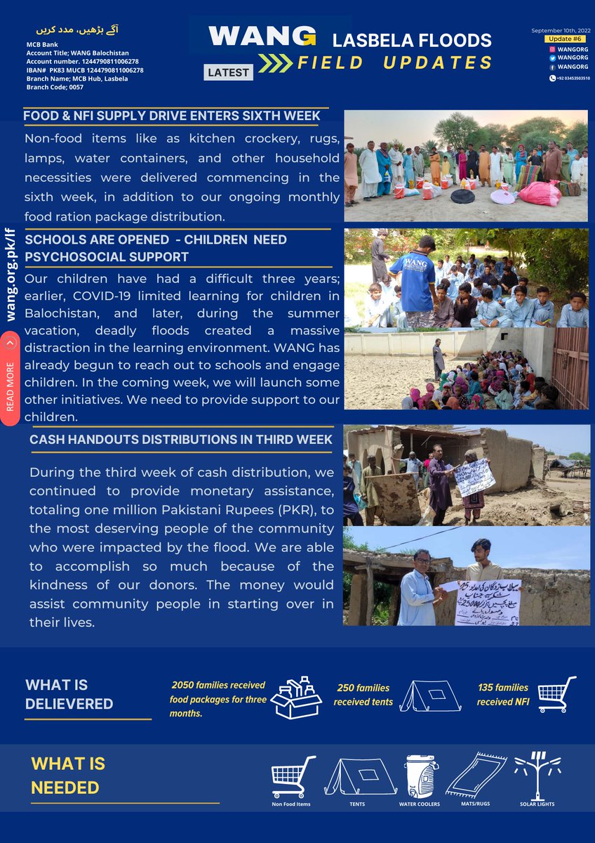 wangorg's tweet photo. Here is update #6 from our flood relief work update from #LasbelaFloods. Thank you for being immense support. We are making some important announcements next week. #LasbelaFloods #Wangorg #Balochistanfloods #PakistaninFloods https://t.co/d6kjpLkKcQ