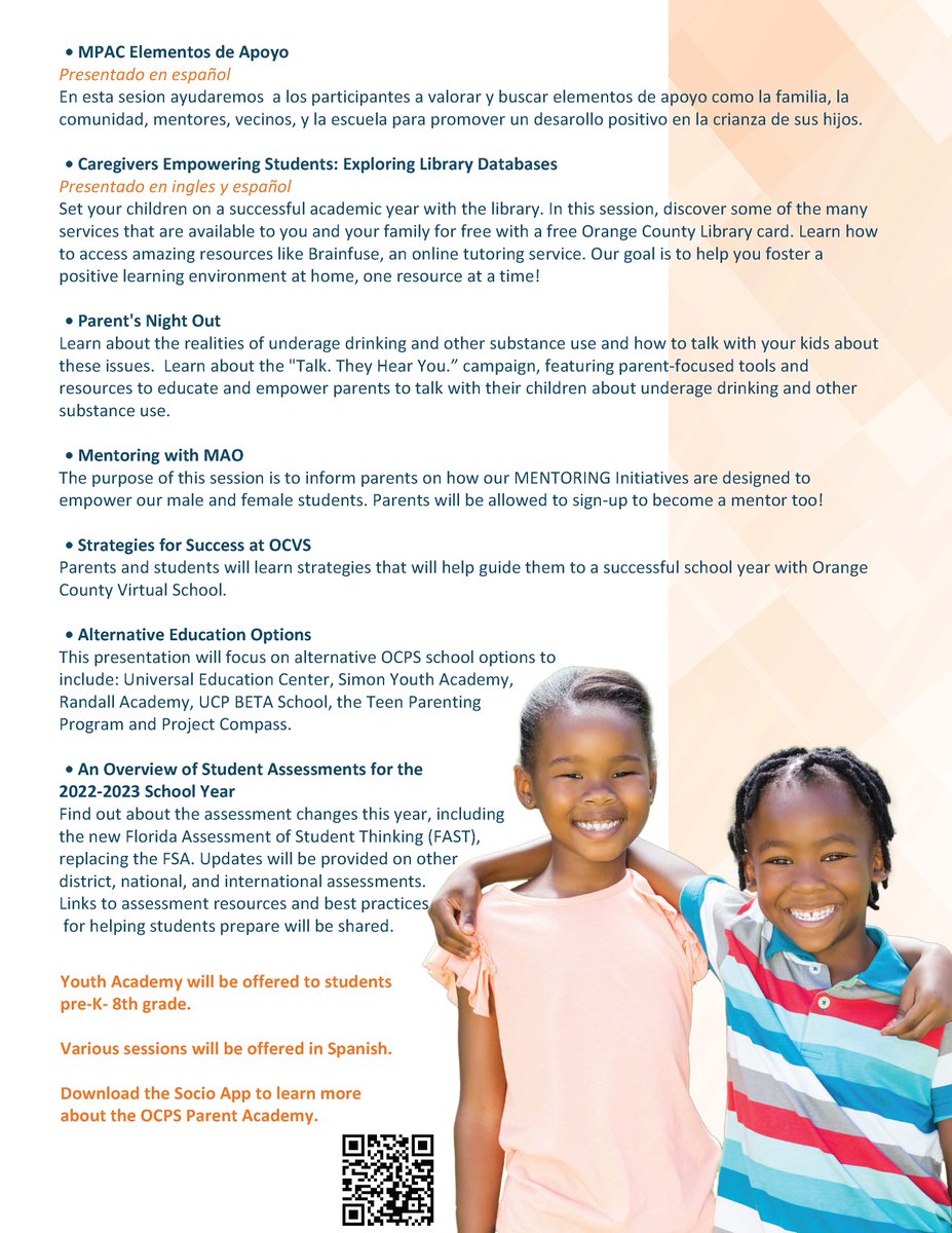 OCPS Parent and Family Engagement (@ocps_pfe) on Twitter photo Pick your learning sessions for Saturday's FREE OCPS Parent Academy. Parents and caregivers gather resources while Prek- 8th grade students have fun! Register at registration.socio.events/e/ocpsparentgu… Pick your learning sessions for Saturday's FREE OCPS Parent Academy. Parents and caregivers gather resources while Prek- 8th grade students have fun! Register at registration.socio.events/e/ocpsparentgu…