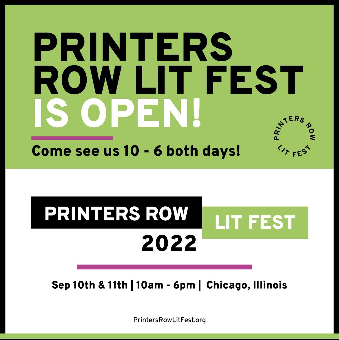 PrintersRowFest's tweet photo. WE ARE OPEN!
Printers Row Lit Fest 2022, welcome Lit fanatics!
https://t.co/sdBQxSzt3z
#PRLF #printersrow #printersrowlitfest #printersrowlitfest2022 #PRLF22 https://t.co/Y4VaP3ZZQM