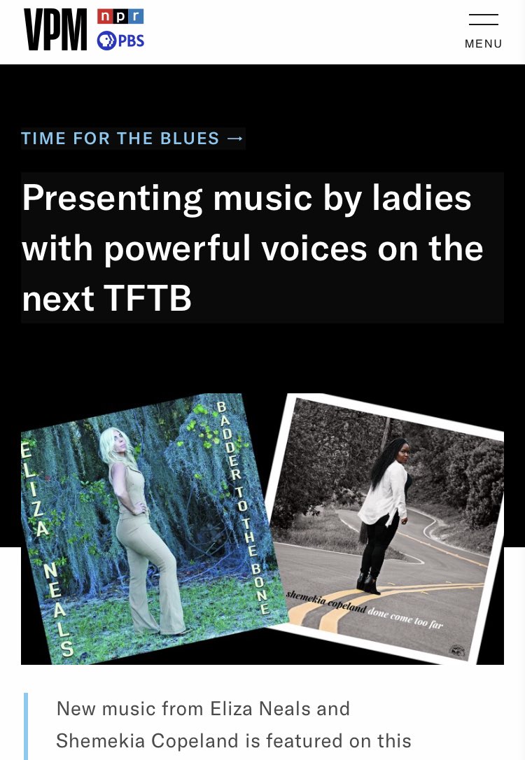 ElizaNealsRocks's tweet photo. Thank You @myVPM #NPR #PBS for the support of #IndieMusic #FemaleVoices on #TimeForTheBlues ππΌπ
https://t.co/W1MtCSKXAw ππ» https://t.co/PbLWf9u9in