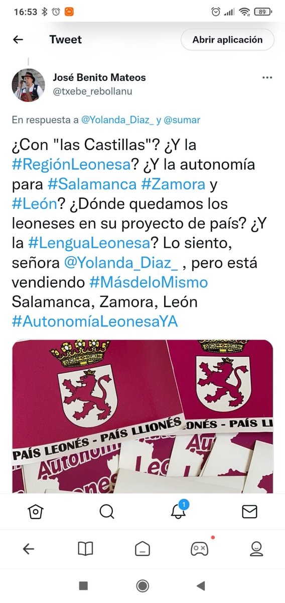 GonzalomartinfF's tweet photo. @Yolanda_Diaz_ @sumar Cuando alguien que se quiere ganar a los votantes y menosprecia a todo un pueblo ( #RegionLeonesa), que podemos esperar de quién demuestra o #incultura o #malababa?
Da igual izquierdas o derechas.
Soys la misma mentira y menosprecias al pueblo que dió origen a #España
Míralo https://t.co/8TB1foITFp