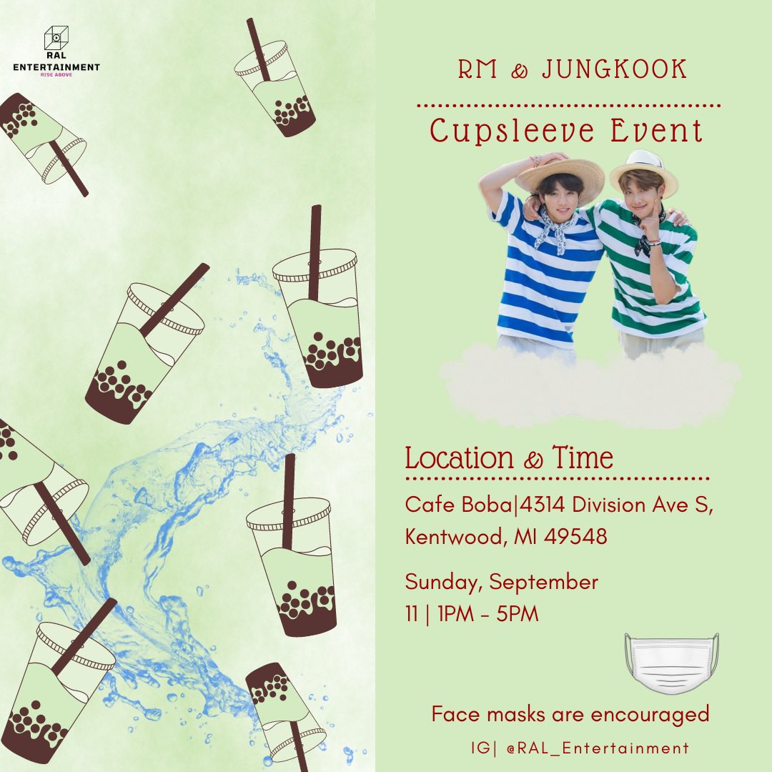 OfficialRAL_Ent's tweet photo. The Cupsleeve event is tomorrow!
Stop by our table at Cafe Boba for your freebies!
Once you present them at the register, you will receive a 10% discount on your drink!
-
#KPopMichigan #Michigan #KPOPMI #MichiganKPop #KPop #KPopper #방탄소년단 #BTS #btsarmymichigan https://t.co/C9fFQhUyjJ