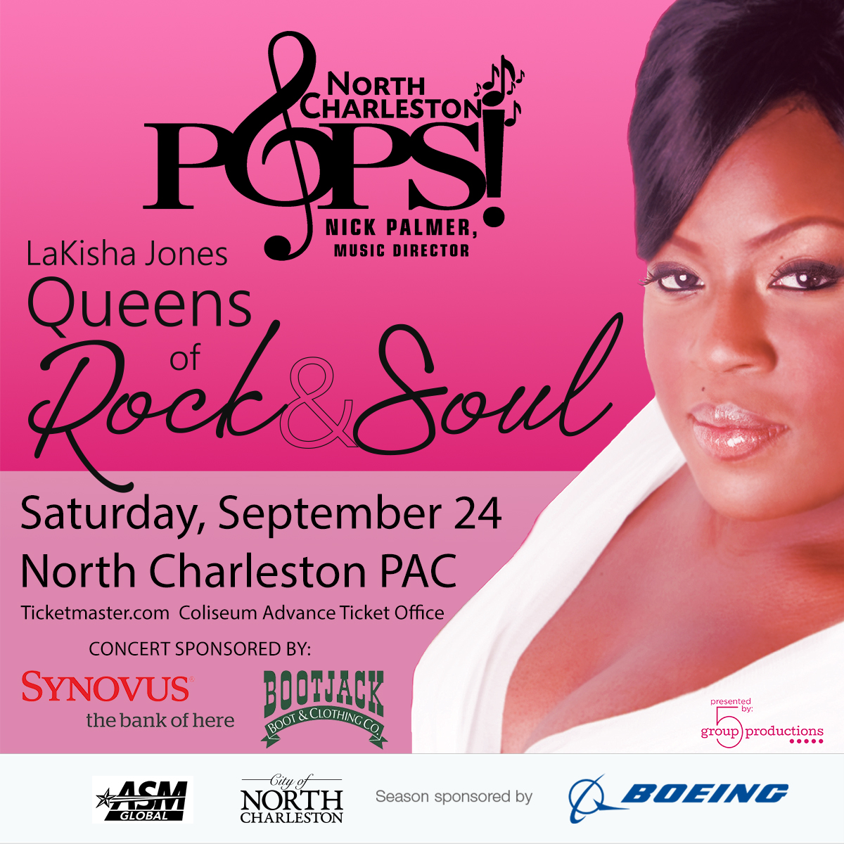 We're just two weeks away from our season opener with singer LaKisha Jones! Don't miss THE QUEENS OF ROCK &amp; SOUL September 24 at 7:30pm. Tickets available at the North Charleston Coliseum box office &amp; Ticketmaster.com.  #NChasPops #BoeingInspires <a href="/weareboeingsc/">We Are Boeing SC</a> @boeing