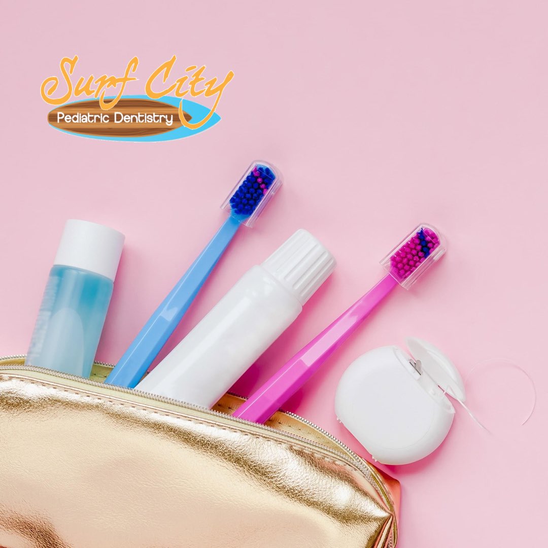 Pro tip: If your schedule is getting in the way of your dental hygiene, consider carrying some travel size items with you! It's a great way to keep yourself on track no matter where you are. #surfcitykidsdds #surfcitypediatricdentistry #pediatricdentistry #kidsdentist