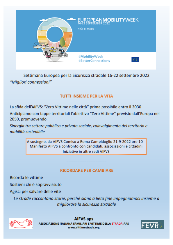 vittimestrada's tweet photo. @aifvs Settimana Europea della Sicurezza stradale
 ” Migliori Connessioni” è lo slogan scelto per la ventunesima edizione della Settimana Europea della Mobilità che si terrà dal 16 al 22 settembre. https://t.co/tvwrPK7MT3
