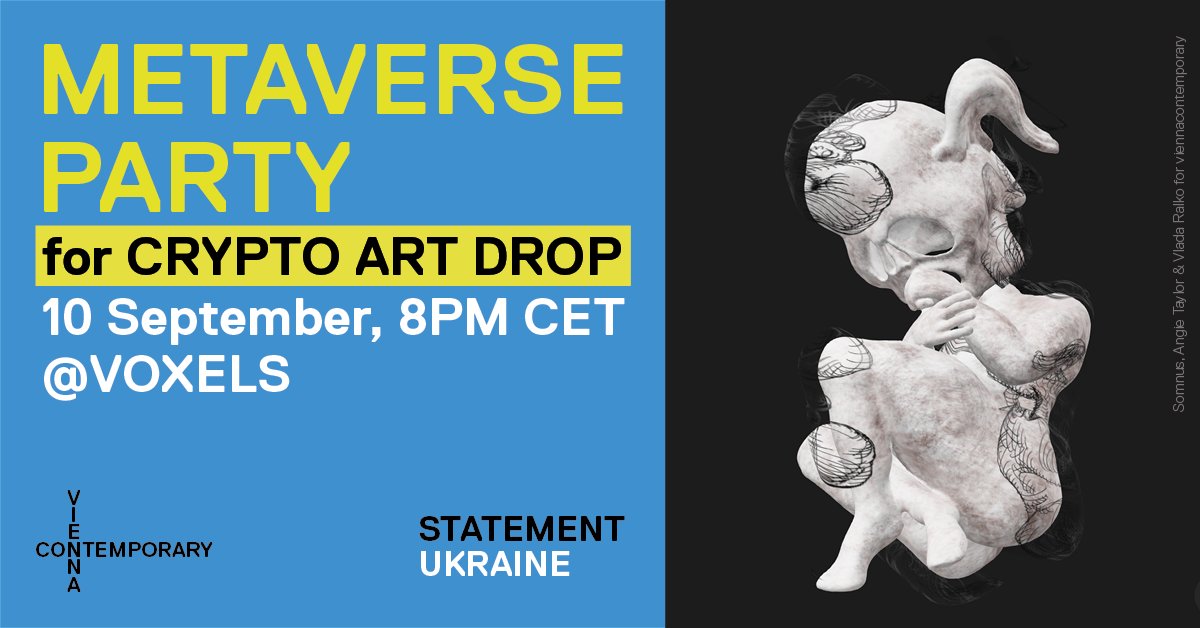 viennacontemporary (@vc_artfair) on Twitter photo Today, 8PM CET, our amazing
<a href="/theAngieTaylor/">ANgiE tAYLoR 🧷 🧷 🧷</a> is hosting a party to support the auction for the #CryptoArtDrop. Project supported by <a href="/museumcryptoart/">Museum of Crypto Art (LeMoCA)</a> & <a href="/0x4rt/">0x4rt • blockchain agnostic cryptoart</a>, built on <a href="/tezos/">Tezos</a>
Join the party bit.ly/3RxmVS3. Music from @CultofCryptoart Today, 8PM CET, our amazing
<a href="/theAngieTaylor/">ANgiE tAYLoR 🧷 🧷 🧷</a> is hosting a party to support the auction for the #CryptoArtDrop. Project supported by <a href="/museumcryptoart/">Museum of Crypto Art (LeMoCA)</a> & <a href="/0x4rt/">0x4rt • blockchain agnostic cryptoart</a>, built on <a href="/tezos/">Tezos</a>
Join the party bit.ly/3RxmVS3. Music from @CultofCryptoart