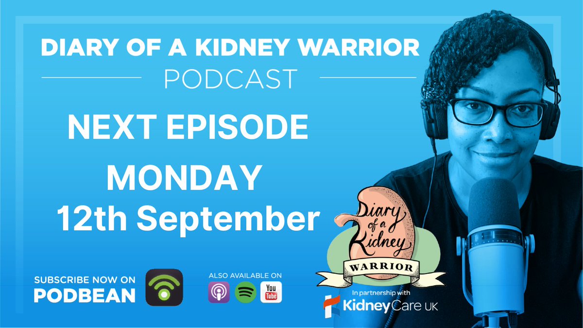 kidneycareuk's tweet photo. ▶️ The next episode of the Diary of a Kidney Warrior #podcast is out on Monday!
🎙️ Available on Podbean, Apple Podcasts, Spotify & YouTube from Monday 12 September. Listen to previous episodes here: https://t.co/3cSLnyNU0s
#DiaryofaKidneyWarrior #CKDPodcast #HealthPodcast #CKD https://t.co/E4Ur5pg8bc