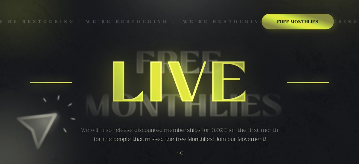 As announced, here are the promised free monthlies and the discounted monthlies for 0.02E each for the people that has missed out. ✨

Free Monthlies: 
hpr.co/EWZsipf812cxmM…

Discounted Memberships: 
hpr.co/K2MRkzMPIZgq5d…

Its fcfs, so hurry up! Good luck 💚