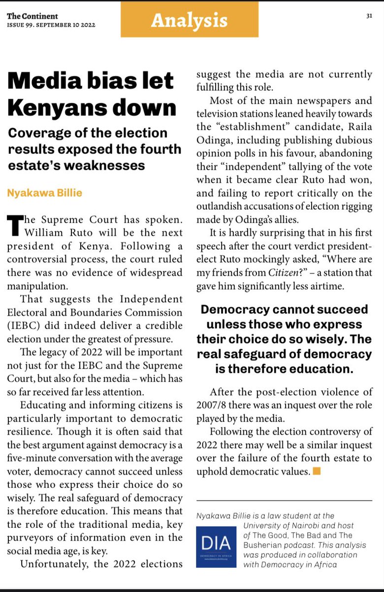 What questions does Kenya’s media have to answers after an election in which they:

- showed bias
- failed to tally the vote 
- did not critically evaluate claim of election rigging?

Great analysis by <a href="/billienyakawa/">wakili farasi</a> for the <a href="/thecontinent_/">The Continent</a> / <a href="/AfricaDemocracy/">Democracy in Africa</a> collab 

#kenya