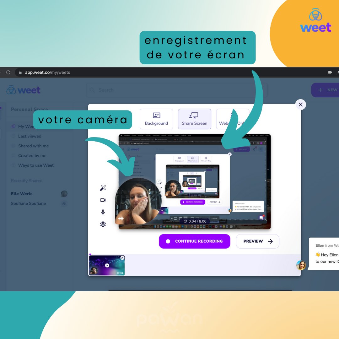 Voici <a href="/beweet/">Weet</a>, l'outil qui vous permet d'enregistrer votre écran, visage et voix. Weet permet de partager des tutos, des explications, en voici quelques images 🧑🏽‍💻 

➡️ Retrouvez toute la présentation de Weet et nos réalisations : loom.ly/QIiaHUE