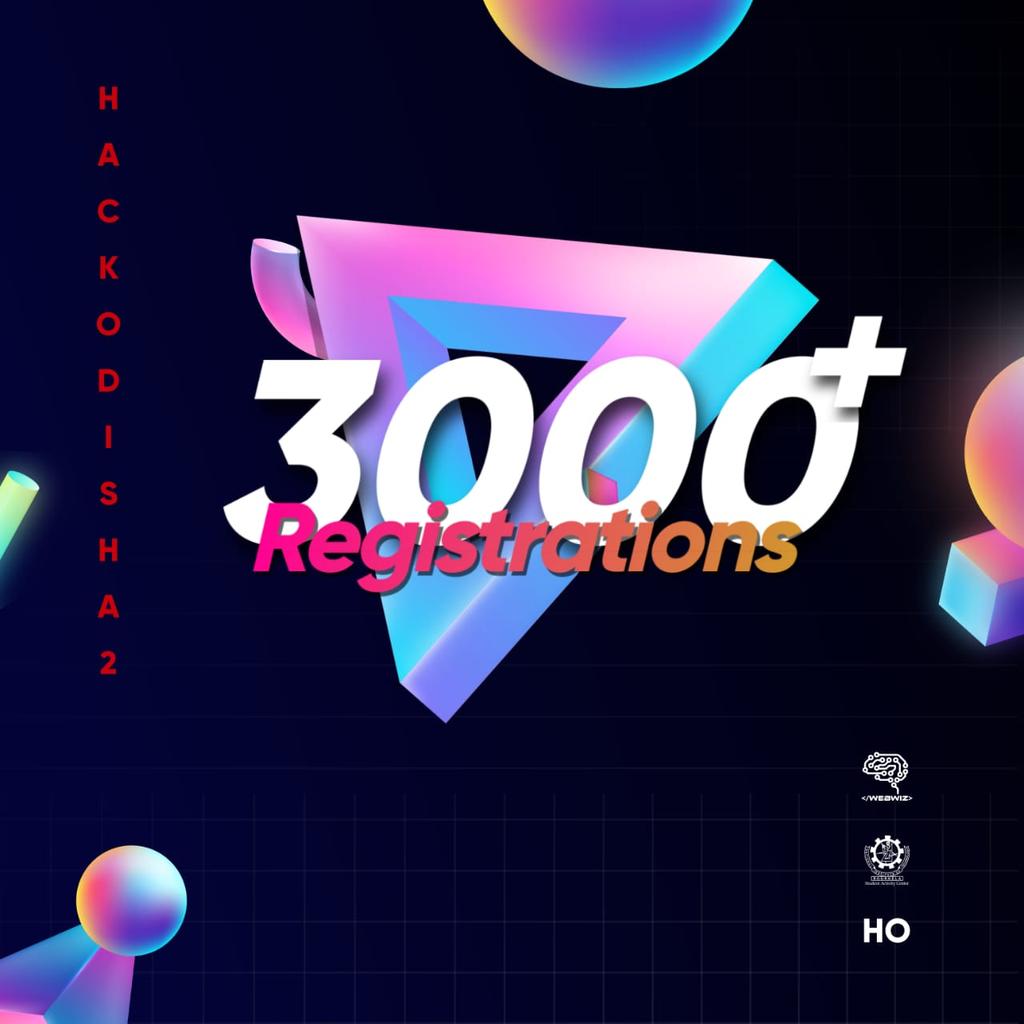 The milestone of 3000 registrations has been achieved!!
Hackodisha 2.0 and WebWiz are proud to have more than 3000 hackers and developers from all over the globe, competing against each other and learning more than ever.