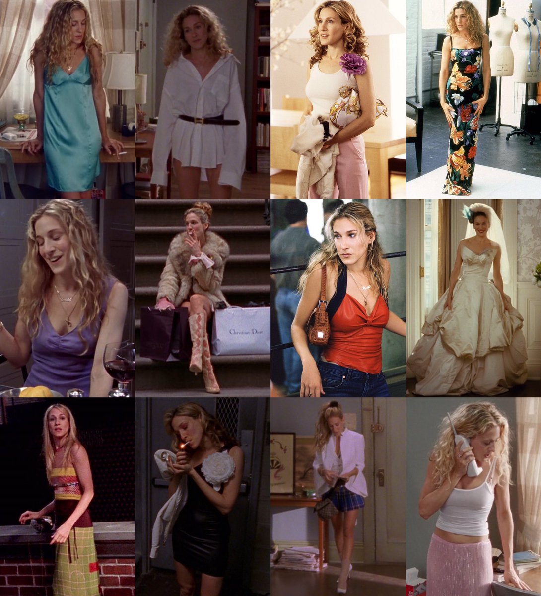saintdoII's tweet photo. carrie bradshaw outfits in ‘sex and the city’ (1998-2004) ✩࿐ https://t.co/A1fmPLS2Ad