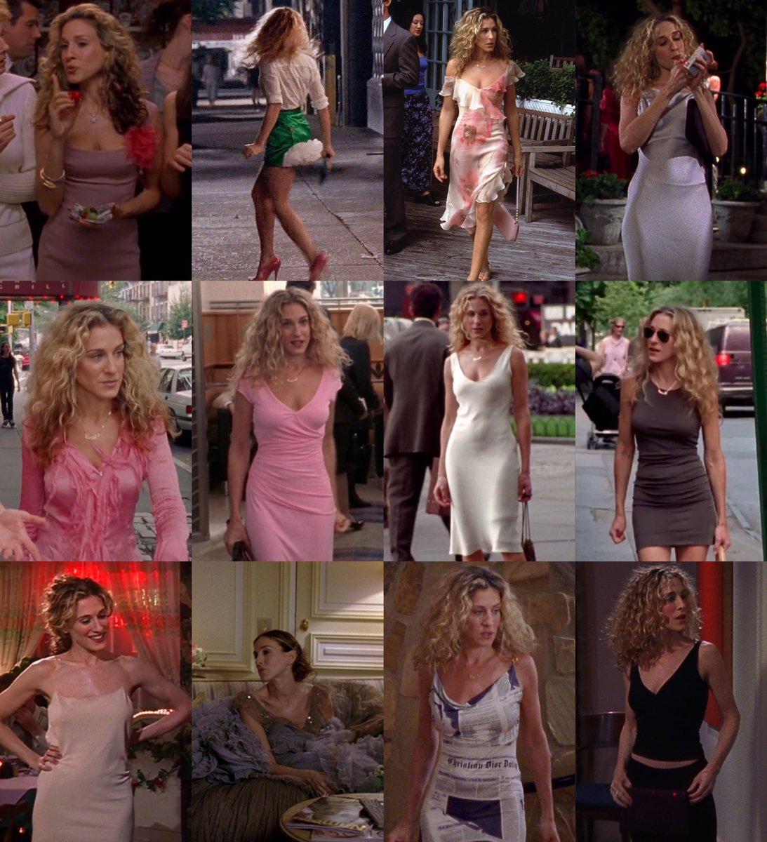 saintdoII's tweet photo. carrie bradshaw outfits in ‘sex and the city’ (1998-2004) ✩࿐ https://t.co/A1fmPLS2Ad