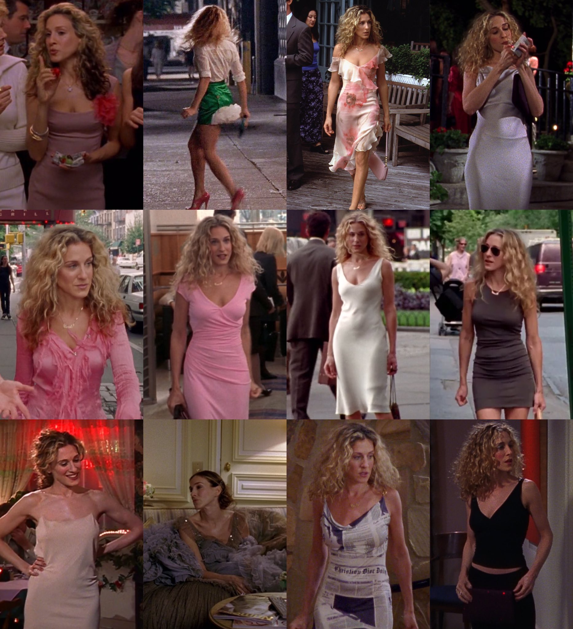 Carrie Bradshaw's outfits on 'Sex and the City', 1998-2004.