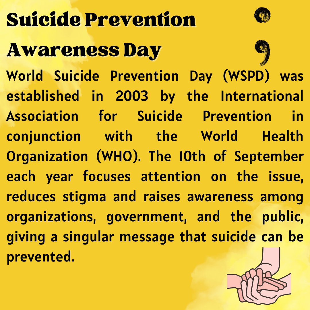 Psychology_IPCW's tweet photo. Each year in the month of September, the 10th of September is observed as World Suicide Prevention Day by the World Health Organization to focus attention on the issue, reduce stigma, and raise awareness, giving a singular message that suicide can be prevented. https://t.co/6DTU8C8S92