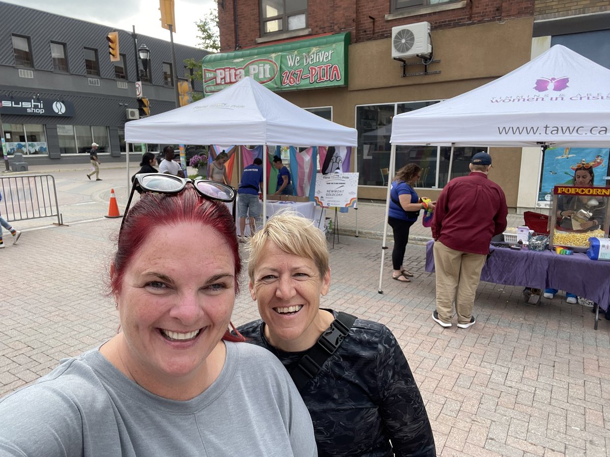 KeithaRobson's tweet photo. Happy Pride in downtown Timmins. Great to see the @TimminsChamber team here promoting our Rainbow Accreditation from @theCGLCC. #safespacesforeveryone https://t.co/gGBljmM4Jh