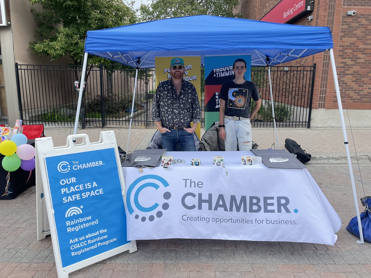 KeithaRobson's tweet photo. Happy Pride in downtown Timmins. Great to see the @TimminsChamber team here promoting our Rainbow Accreditation from @theCGLCC. #safespacesforeveryone https://t.co/gGBljmM4Jh